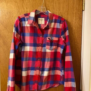 Abercrombie & Fitch Women’s Button Down Shirt Size L, Red Blue & White